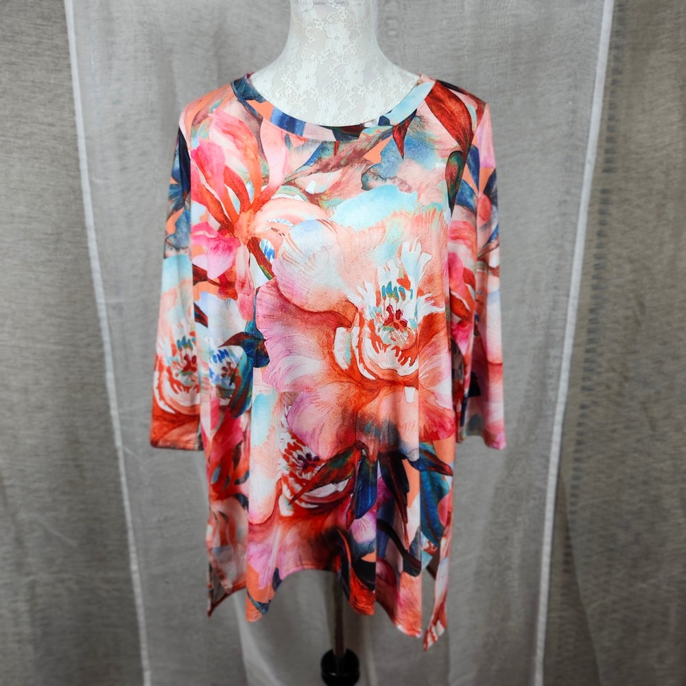 Soft Surroundings Floral Print Tunic Top Women's Size L Long‎ Sleeve Multicolor